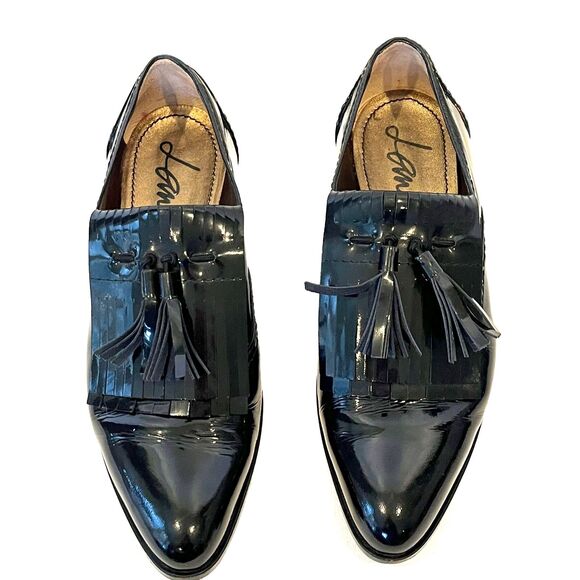 LANVIN Black Patent Kiltie Tassel Loafers Made Italy 37.5 /...